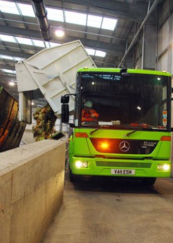 Food waste and dry recyclables are collected in separate compartments on the same vehicles